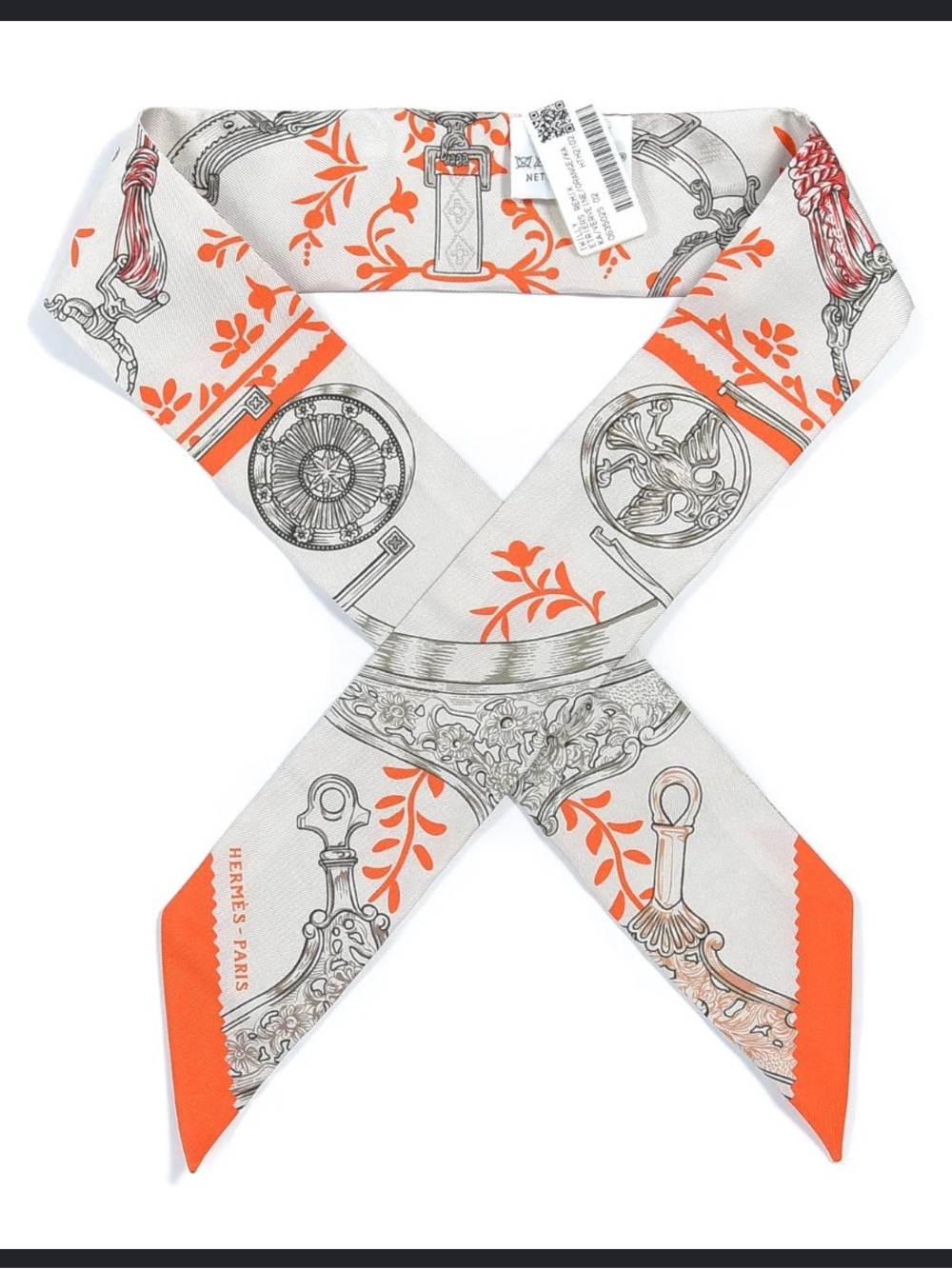 “H” Designer Etriers Remix Orange Silk Twilly Scarf - Picture 4 of 4